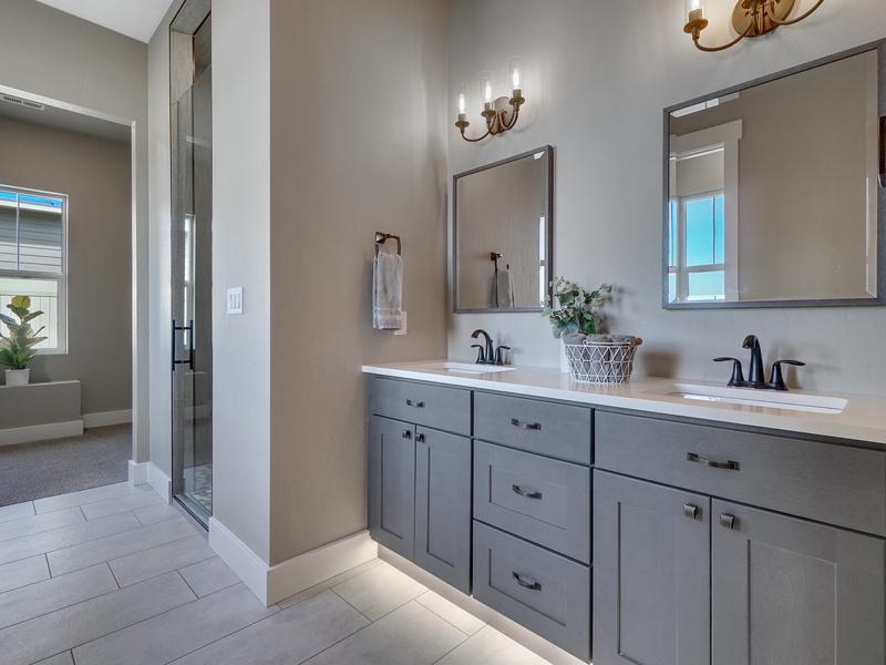 Modern Master Bathroom Light And Dark Grey Home Interior Real Estate Listing
